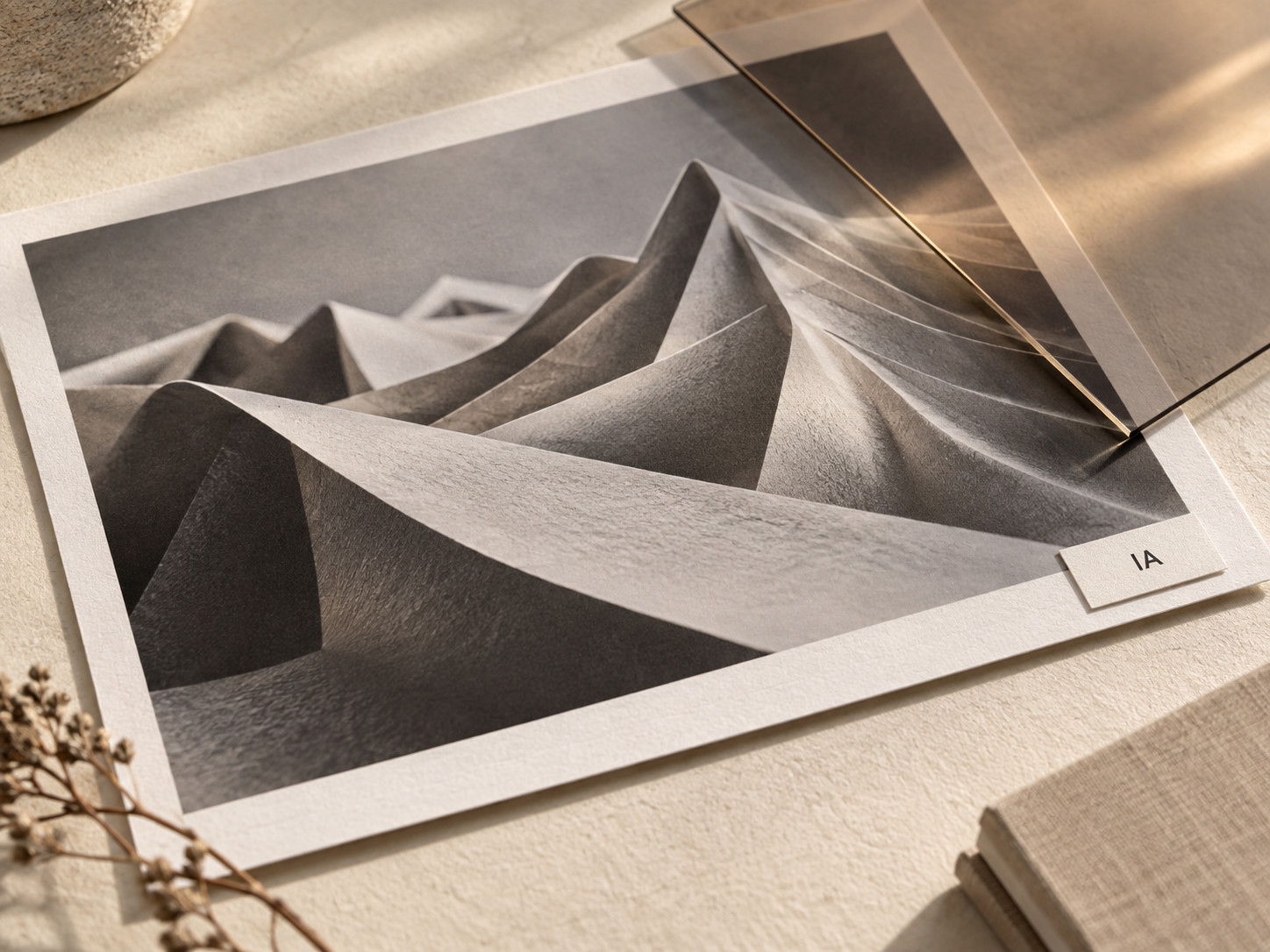 Un tirage photographique accompagné d’une étiquette IA.